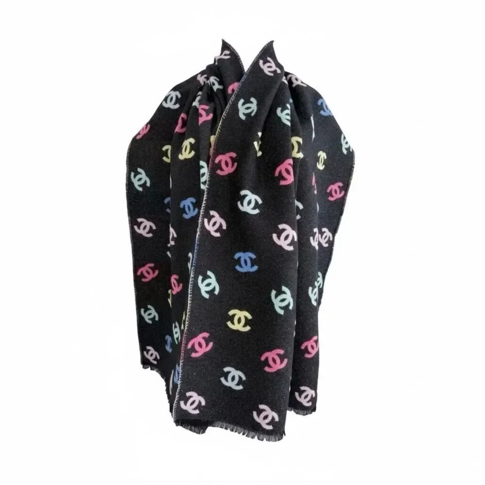NWT Chanel Rainbow Shine Reversible CC Logo Cashmere Wool Silk Wrap Scarf 2024